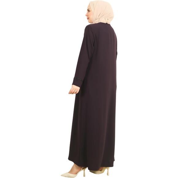 Abaya for Muslim, Zipper and Stone Details, Long Sleeve Dress Islamic Kaftan XXL - Picture 4 of 5